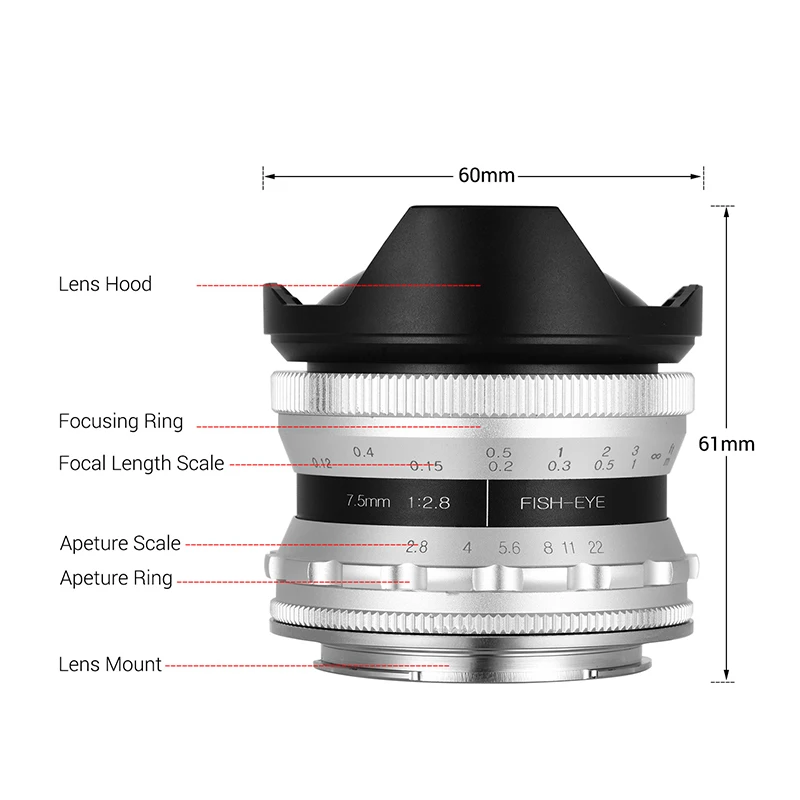 APS-C Camera Lens 7.5mm F2.8 Prime Lens To All Single Series for E Mount Canon EOS-M Mout Micro 4/3 Camera A7 A7II A7R