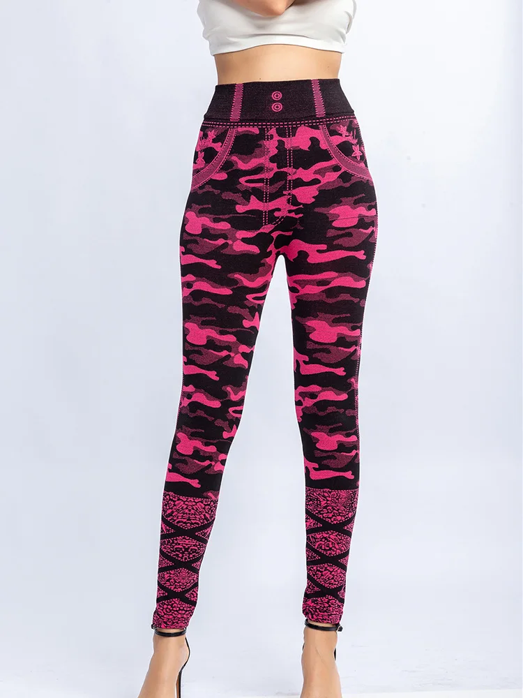 CUHAKCI-mallas elásticas de entrenamiento para mujer, Leggings con estampado de camuflaje, de cintura alta, para Fitness