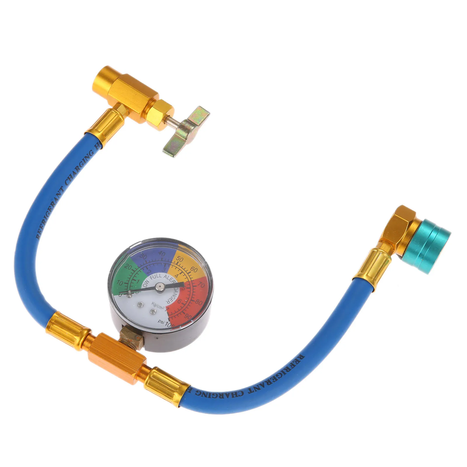 Manguera de carga de refrigerante R1234YF con manómetro, grifo autosellante de 1/2 ACME LH y acoplador rápido de baja presión de 14 mm para herramienta de recarga de aire acondicionado.