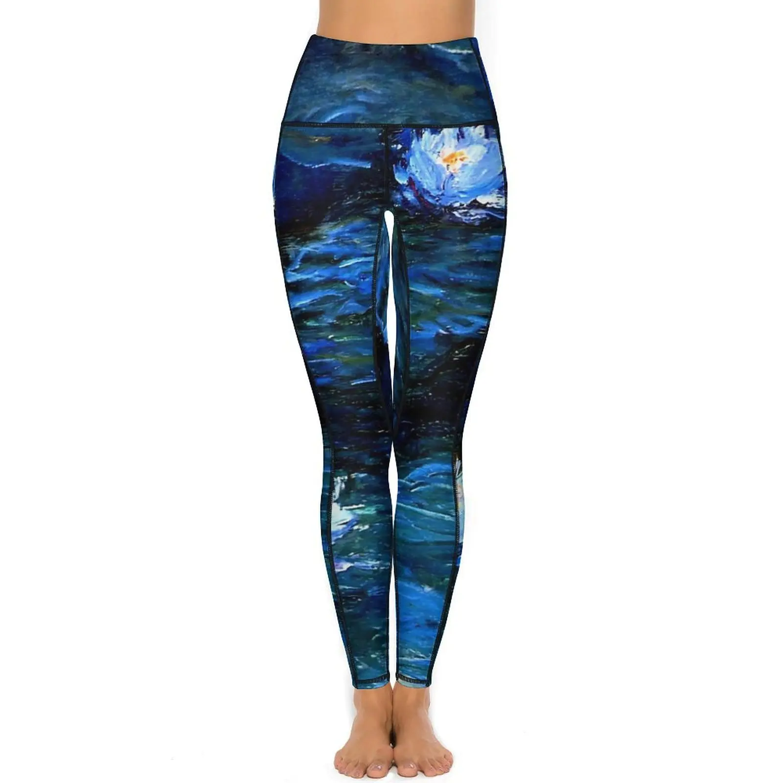 Oil Painting Leggings Sexy Water Lilies Monet Running Yoga Pants Push Up Stretch Sports Tights Pockets Cute Custom Leggins