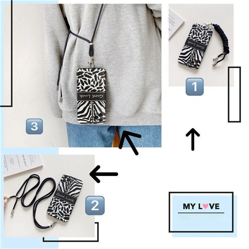 Universal Patch Anti-lost Neck Cord Phone Lanyard Crossbody Detachable Phone Safety Tether Case Straps Adjustable Keychain Chain