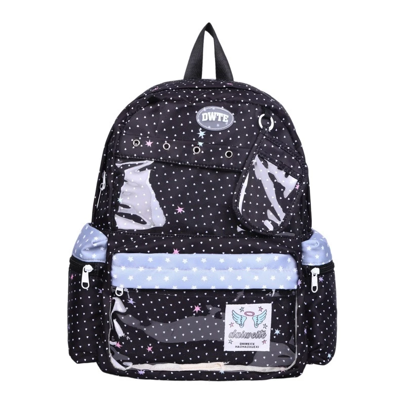 Fashion Backpack With Transparent Display Window,Large Capacity Teen Girls Students Polka Dot School Bag,Lightweight Bookbag