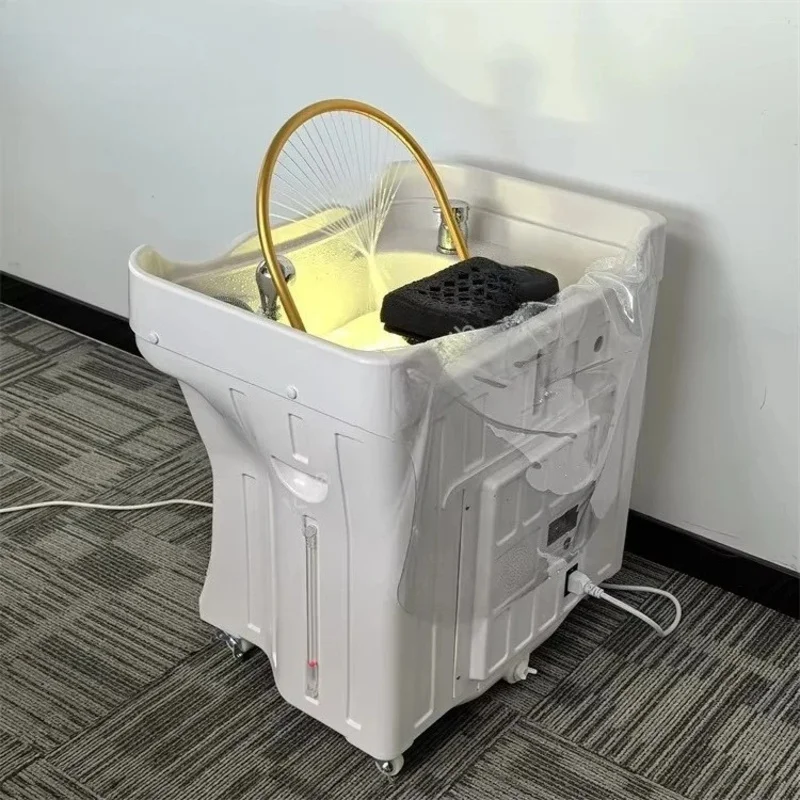 Pipeless Portable Mobile Shampoo Basin Hair Washing Sink with 25L Waste Water Bucket 50L Water tank Heater