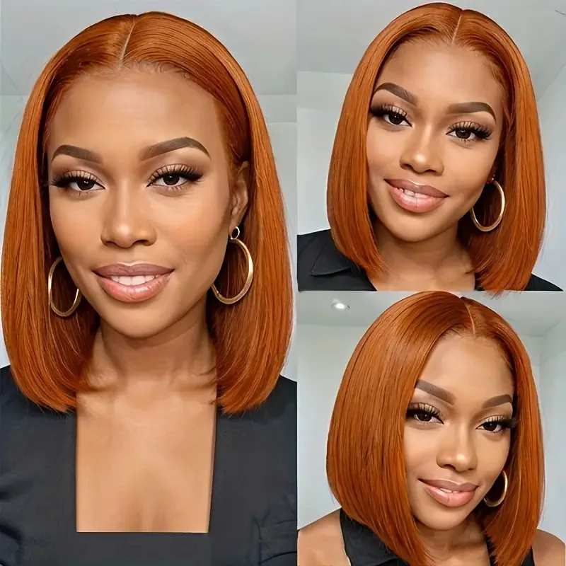 

Lace Front European and American Style Middle Part Bob Short Straight Hair Fluffy Natural Full Wig