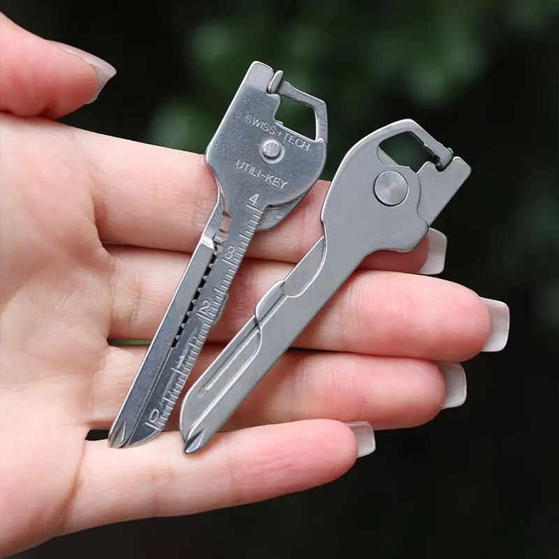 1PC EDC Multi Tool 6 in 1 Stainless Steel Utili-Key Key Ring Chain Pendant Pocket Cutter Mini knife unboxing knife Screwdriver