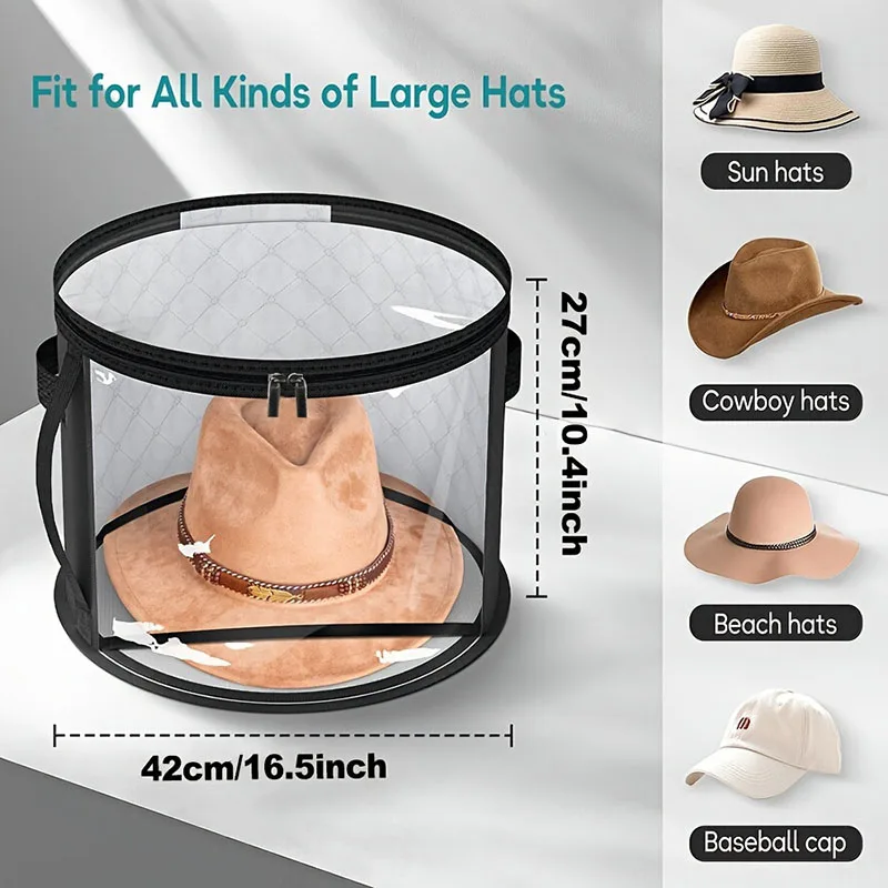 Non-woven Storage Bucket Portable Zipper Handle Travel Storage Box Clothes Hat Storage Bag Foldable Round Brim Hat Storage Bag