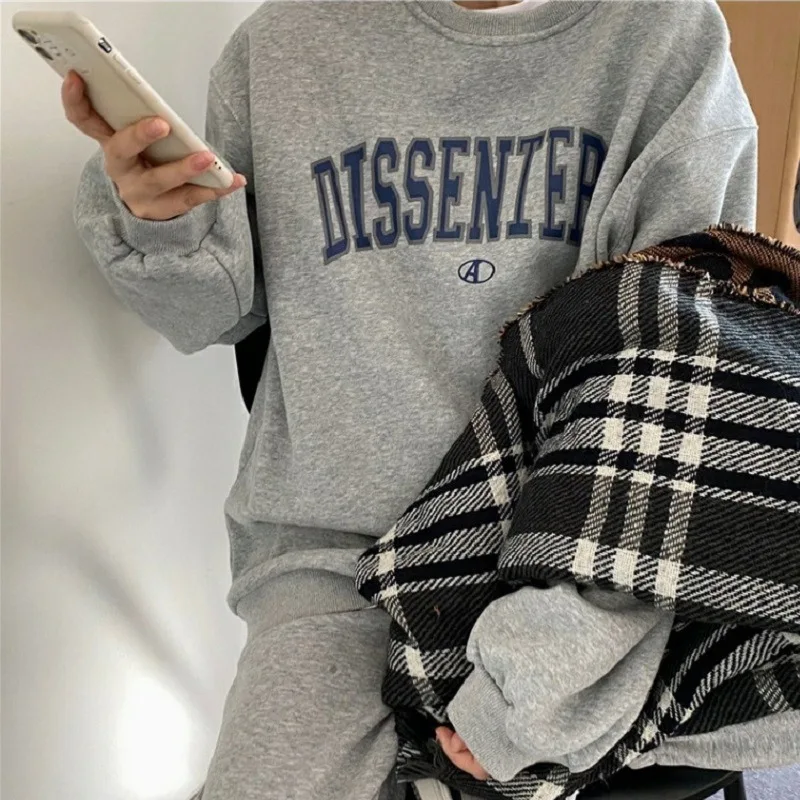 Cotton thin sweatshirt women\'s autumn new crewneck letter print loose crewneck student top jacket women\'s clothing