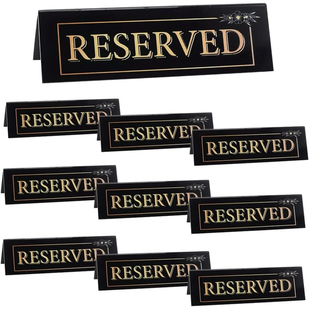 10Pcs Black Reserved Table Sign 5.9x1.6 Inch Acrylic Reserved Tent Signs Waterproof Double-Sided Guest Reservation Table