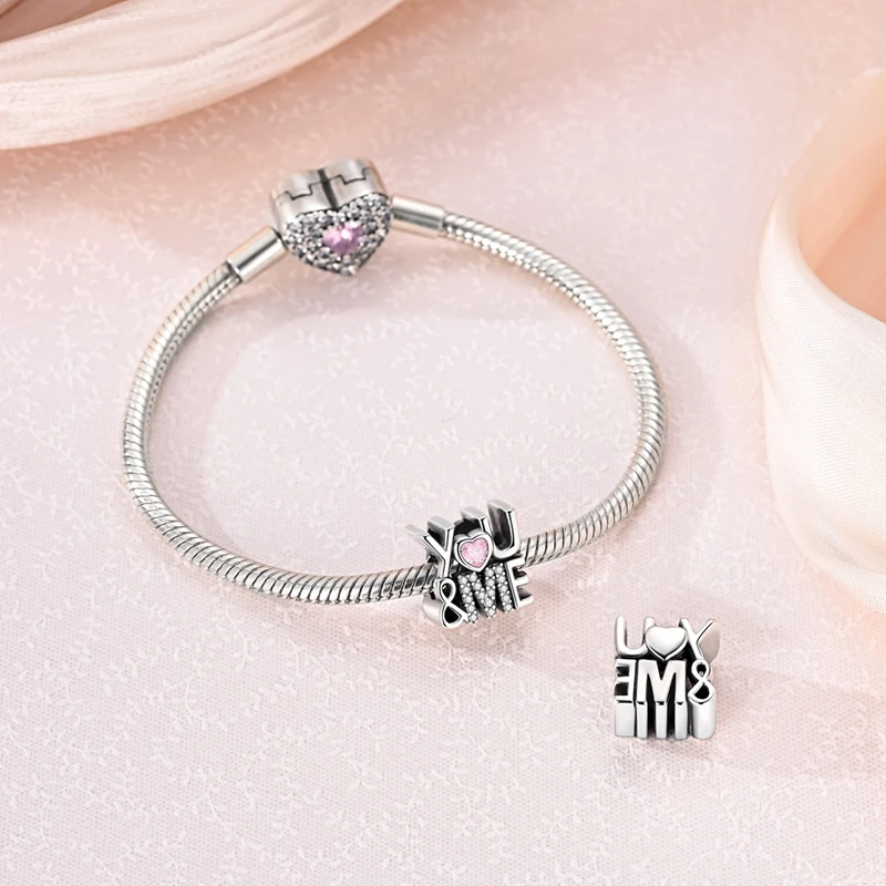 925 فضة سحر حبة تشيكوسلوفاكيا الزركون الإنجليزية أنت وأنا استرخى صالح الأصلي سوار DIY بها بنفسك النساء المجوهرات هدية