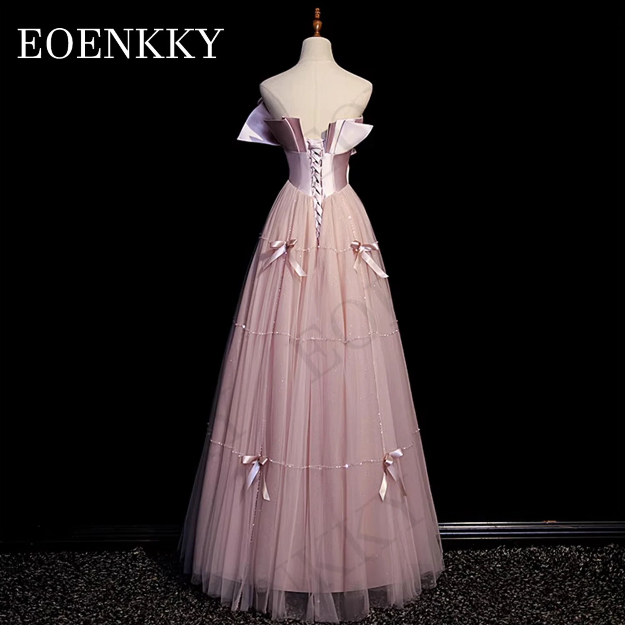 Robe de Bal de Princesse sans Bretelles en Tulle Ligne A, Tenue de Graduation avec Nministériels d Décoratif et Perles Robe de bal de fin d'année sans bretelles  Princesse A Line Tulle Bow Pearl Decoration Graduation D