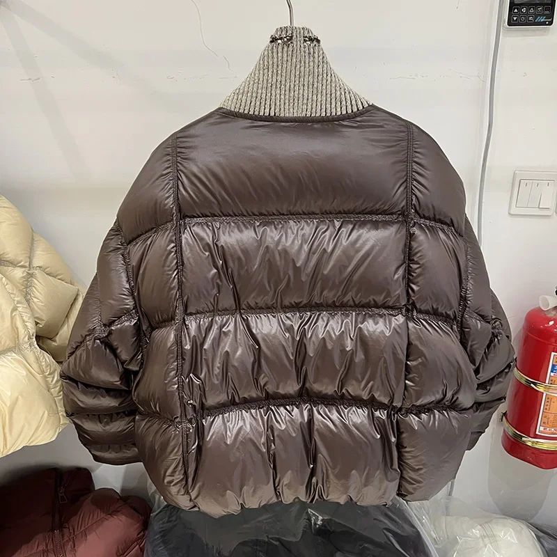 Winter Mode Kurze Unten Jacke Frauen Gestrickte Stehkragen Einreiher Warme Weiße Ente Unten Mäntel Casual Streetwear