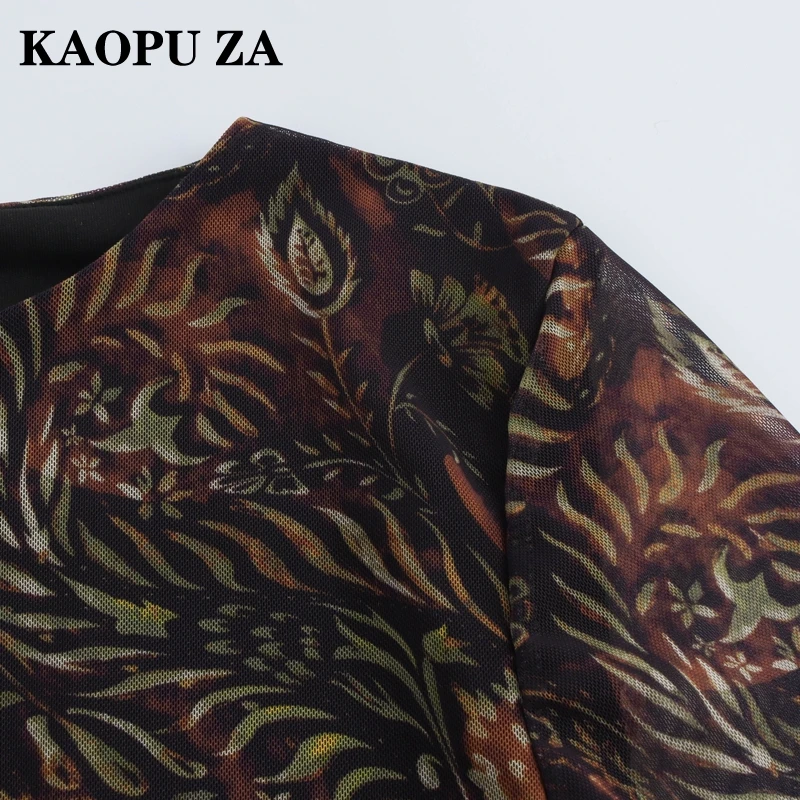 KAOPU ZA 2024 nuevo otoño mujer Casual moda cuello redondo vestido de manga larga Mini falda femenina estampado Vintage volantes vestidos fruncidos