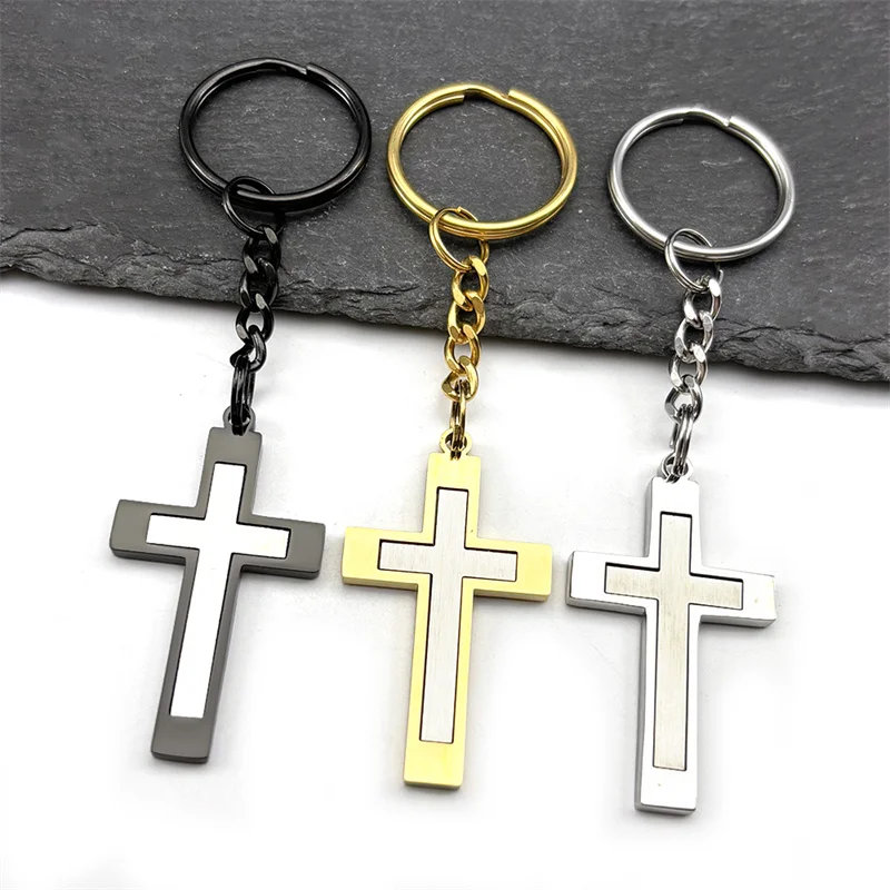 

Stainless Steel Cross Key Chain For Men Women Gold Color Christ Jesus Jewelry Catholic Crucifixes Rosaries Accessories