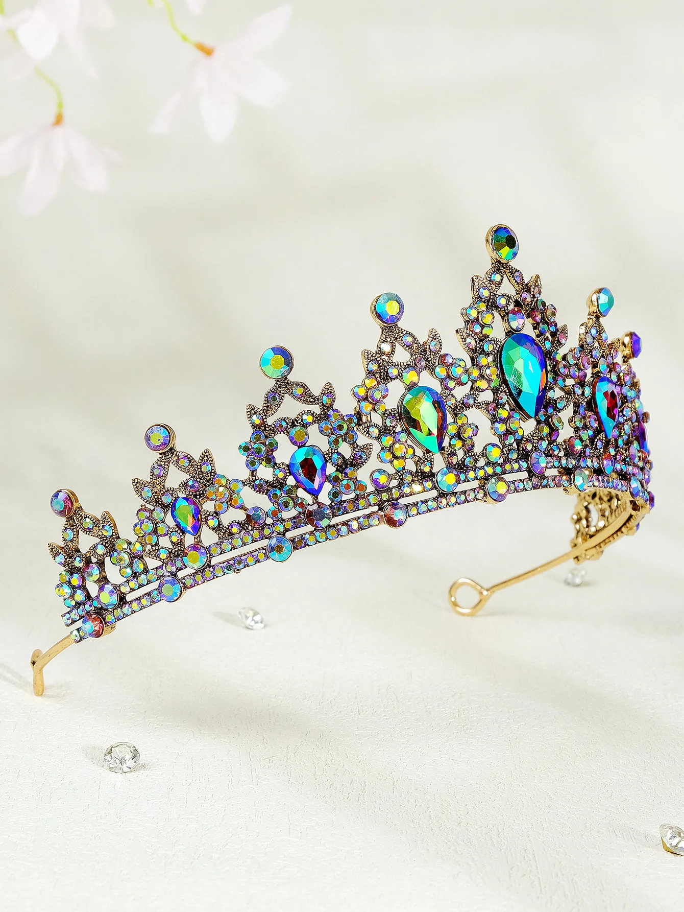 Mode Schwarz Kristall Haar Krone für Frauen Haar Zubehör Prom Gold Farbe Tiaras und Kronen Braut Haar Schmuck Geschenke – Detail 24