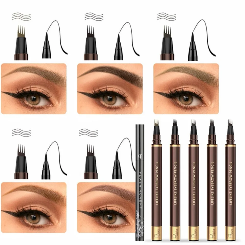 Eyeliner- und Vier-Spitzen-Augenbrauenstift-Set, wischfest, einfach aufzutragen, sanft auf empfindlichen Augen, geeignet für das tägliche Make-up