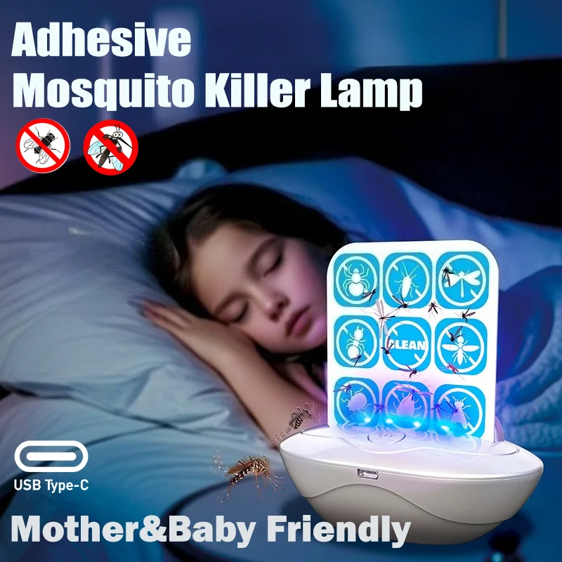 

UV Dual Bait light Mosquito Killer Lamp with adhesive board Silent Insect Trap Household for Kitchen Bedroom Baby friendly