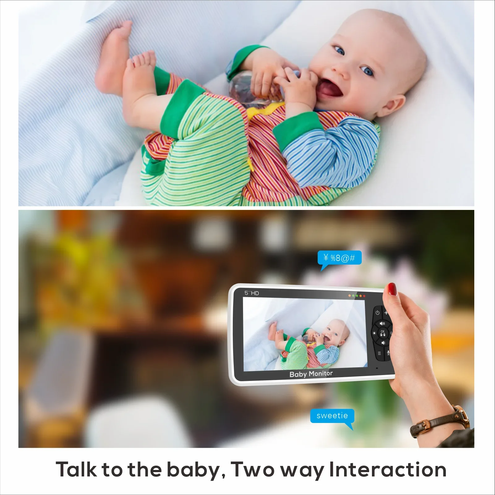 Babystar 5 inch Video Baby Monitor with Two Camera and Audio, Night Vision, 4X Zoom, 1000ft Range 2-Way Audio Temperature Sensor