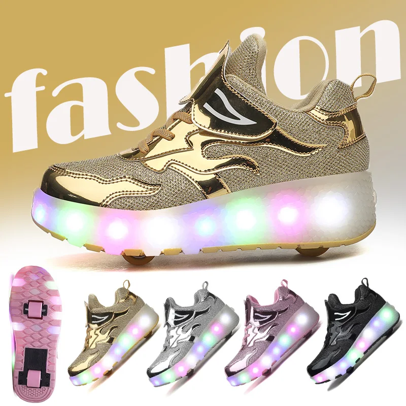 

Kid Roller Skate Shoes size30-40 2 Wheels Child Deform Sneakers Outdoor Sport Deformation Parkour Boy Girl Youth Gift