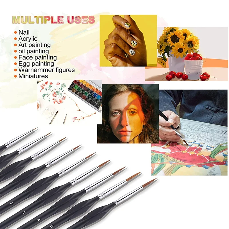 Detail Paintbrushes-9 Piece Detail Brush Set For Acrylic,Watercolor, Oil, Model -Small Paintbrush With Triangular Handle