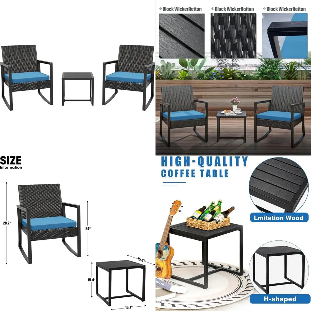 

Outdoor 3-Piece Patio Wicker Rattan Chairs with Glass Table for Poolside and Yard Conversation