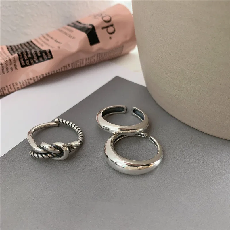 925 Sterling Silver Minimalist Finger Open Ring For Women Creative Vintage Punk Knotted Geometric Fine Party Jewelry Gifts