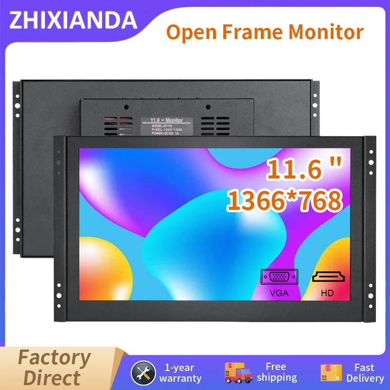 

New Design 11.6 Inch 1366*768 Capacitive Resistive Touch Open Frame Monitor LCD Industrial Screen Display With HDMI VGA Port