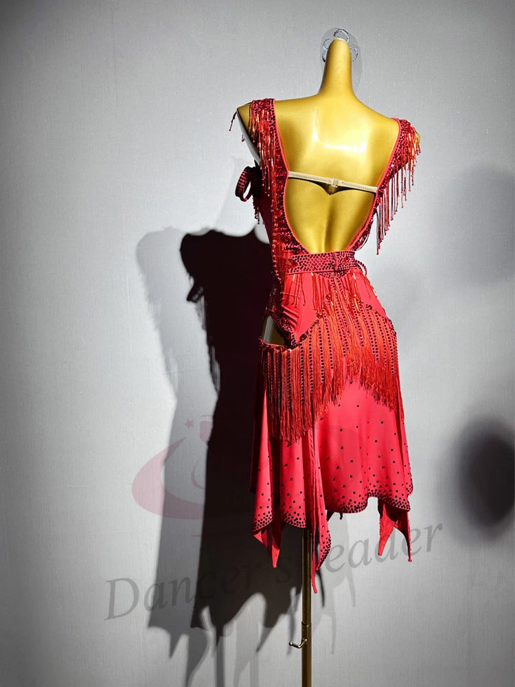 Dançarinos latinos, adultos, crianças, vestido de flor de tubo de contas costurado à mão personalizado de alta qualidade, vestido de performance de pedra tango samba ab