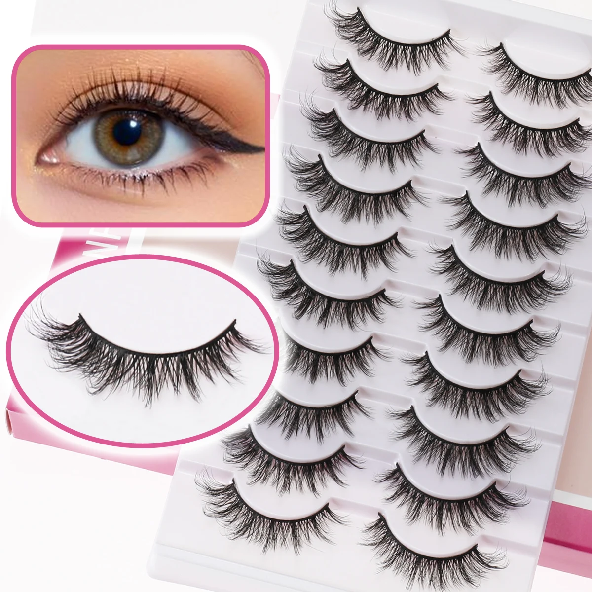 Xuanfeiwu Slanted Eye Tail Elongated Fluffy 5D Realistic Hard Stem Eyelashes Natural One-Piece Full Strip Stage Performance False Eyelashes Halloween Party Eyelashes