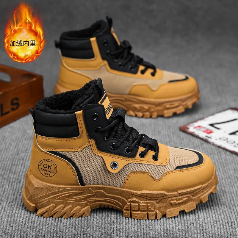 2026 Mens Boots Leather Shoes Platform Boots for Men Outdoor Sneakers Motorcycle Ankle Boots Male Work Boot Casual Hiking Shoes