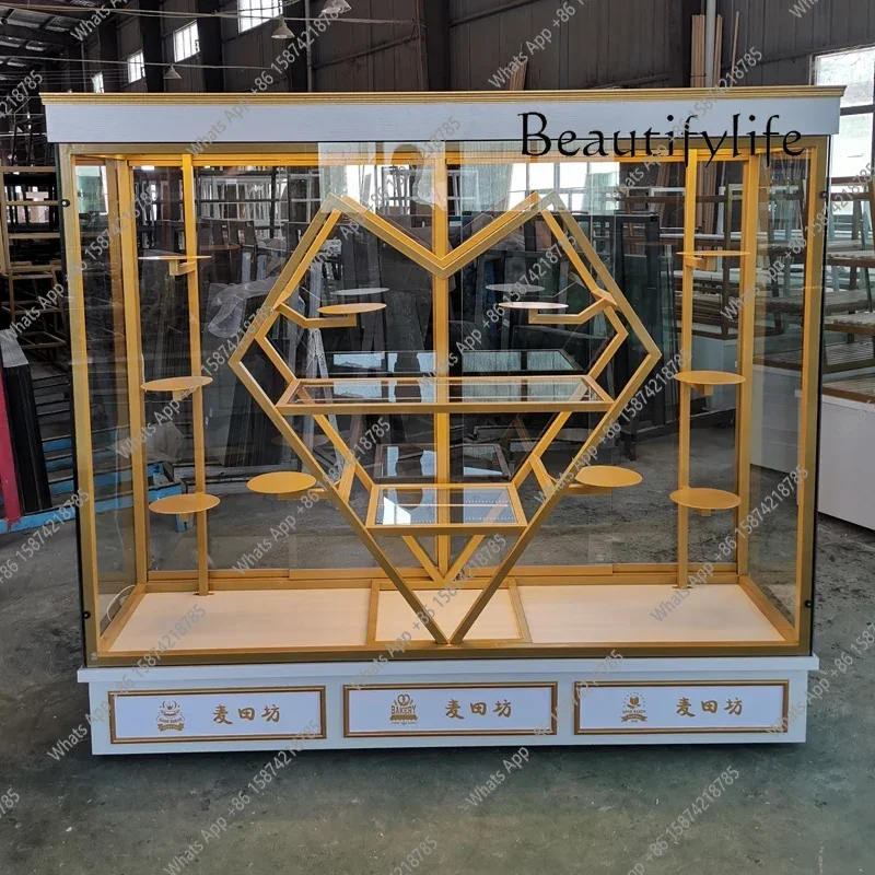 NM White Bread Cabinet Birthday Cake Model Sample Cabinet Professional Gold Display Cabinet Wrought Iron Solid Wood Glass