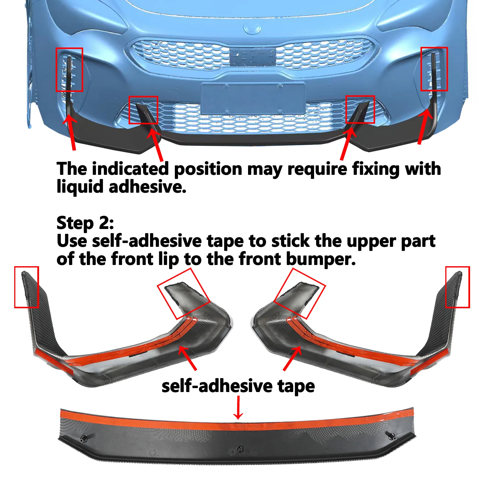 For Kia Stinger 2018-2022 2023 Car Front Bumper Lip 6PCS Body Kit Spoiler Diffuser Splitter Glossy Black Auto Accessories view 5