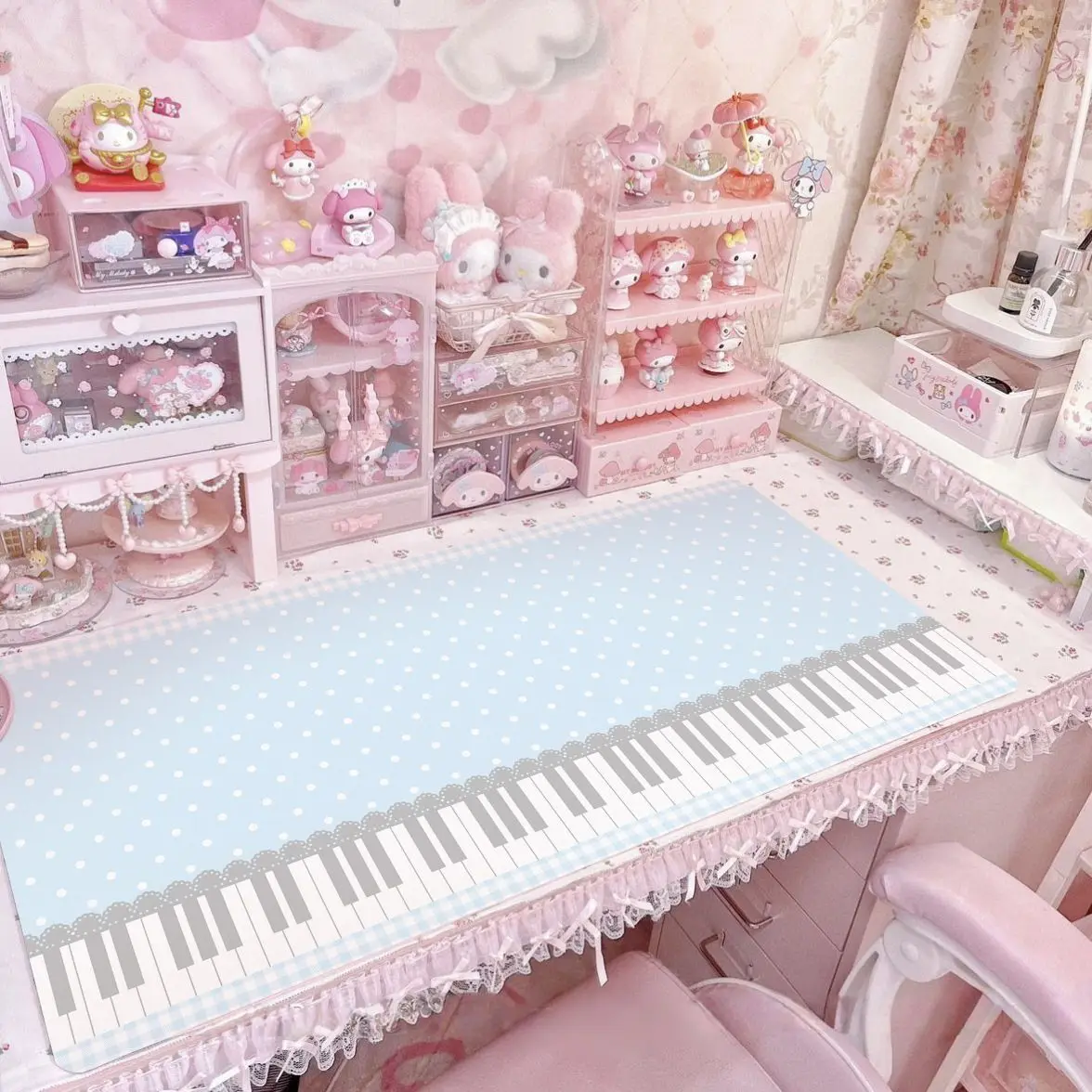 PU Leather Mouse Pad Sweet Cream Style Lace Pink Wave Point Piano Mouse Pad Office Desk Mat Waterproof Non-Slip Desk Blotter Pad
