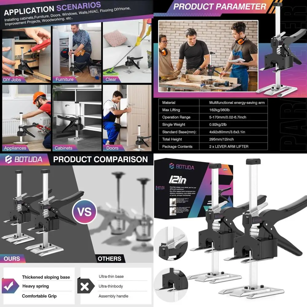 

12 регулируемых ручек-домкратов для подъема мебели, дверец шкафов и окон, выдерживают нагрузку до 6,7 кг, поддерживают до 360 фунтов.