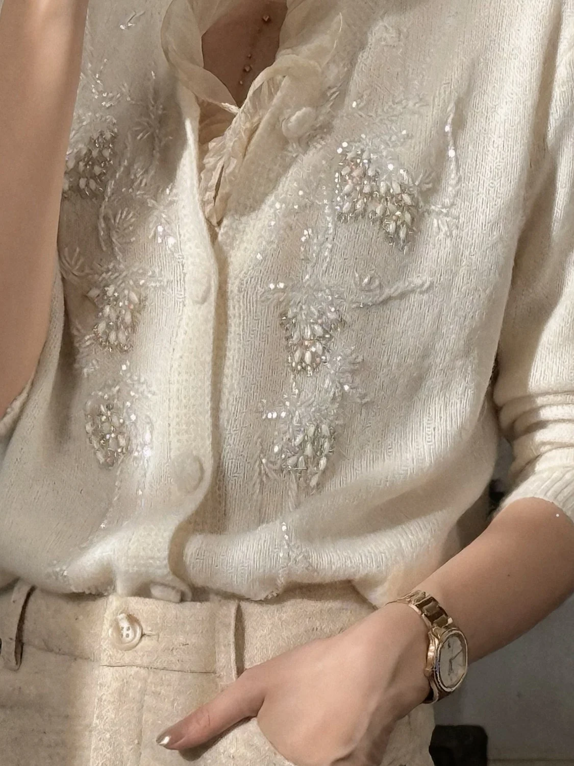 Handmade Beaded Knitted Open Cardigan Sweater V-Neck Loose Slimming High-End Design Spring New Style Luxury Fashion Women's C...