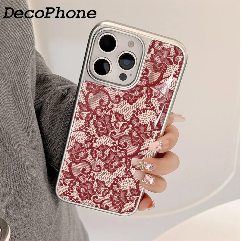 Hochwertige rote Blumen-Spitzenmuster Anti-Sturz-Epoxid-Handyhülle TPU Anti-Sturz FÜR iPhone11/12/13/14/15/16/17 Pro Max AIR PLUS