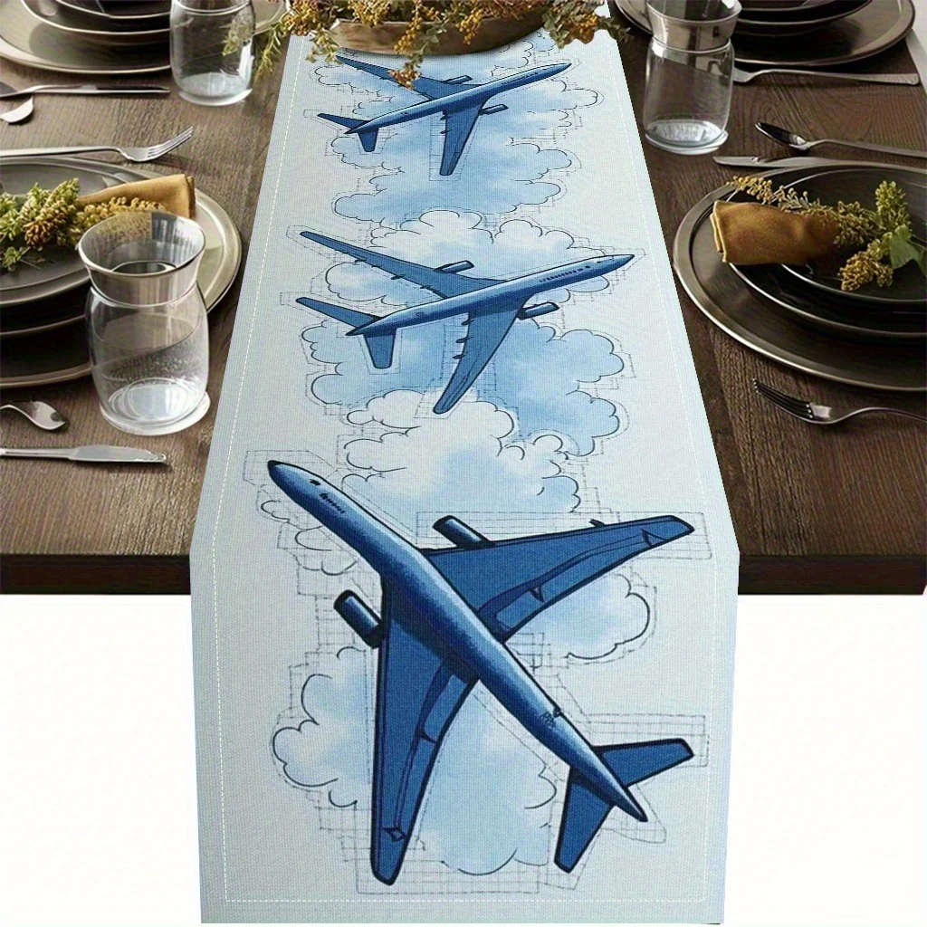 

Скатерть-дорожка для стола с аэрофильским дизайном «Облака» — льняная, для дома, летних вечеринок, путешествий, тематический декор