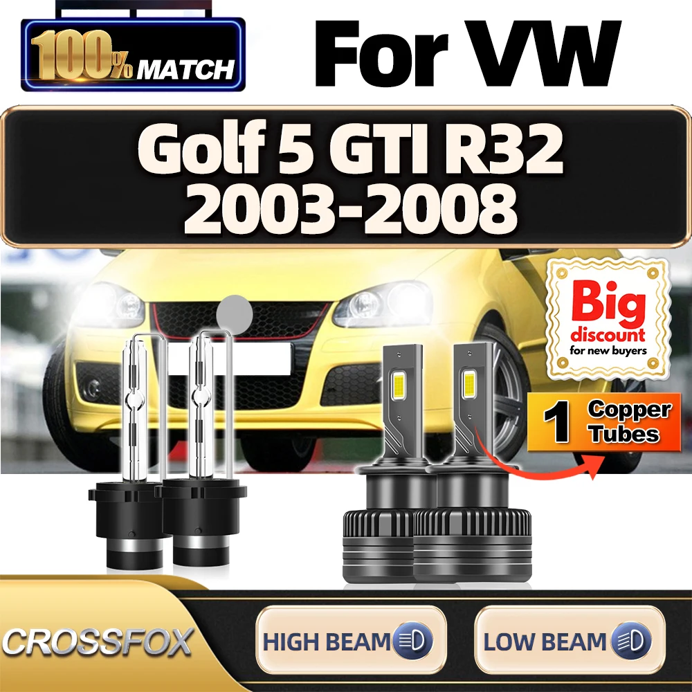 

CROSSFOX For VW Golf 5 GTI R32 2004 2005 2006 2007 2008 2X LED Xenon HID Turbo Headlight Bulbs Canbus Upgrade Headlamp Ampoules