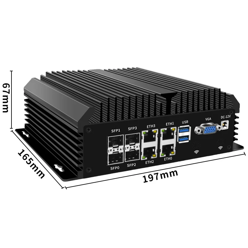 Mini computer industriale LAN 4x2.5G senza ventola Intel Atom C3758 C3958 2xRS232 COM GPIO 4x SFP Mini PC incorporato Staffa VESA 4G SIM