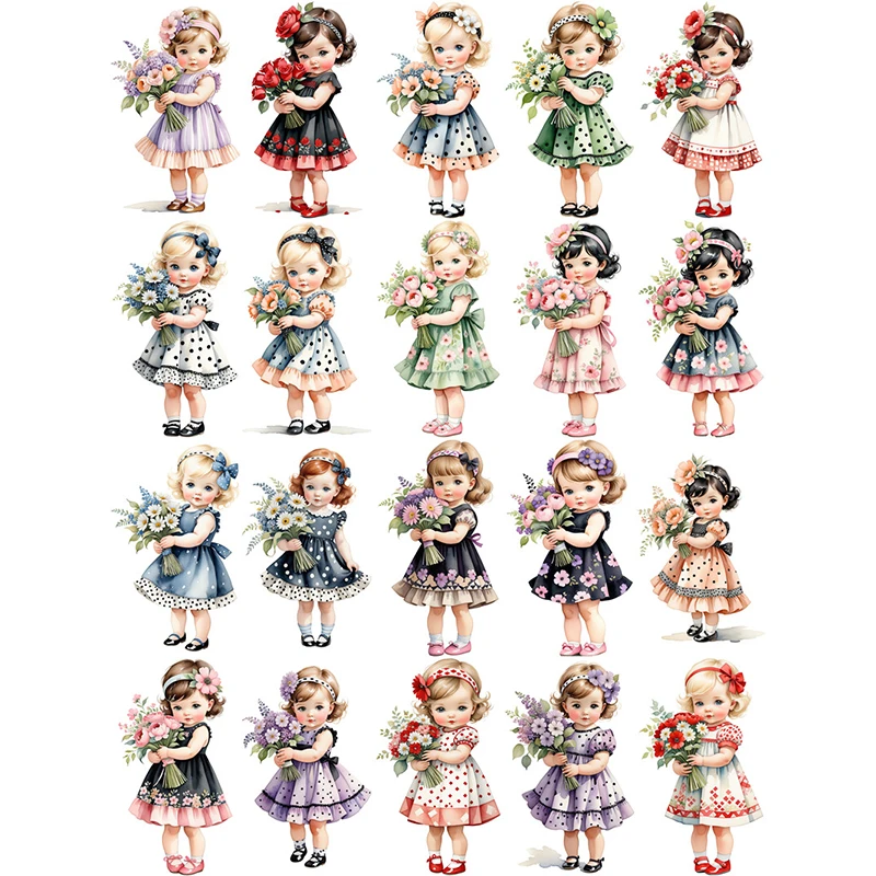 20Pcs/Pack Little Girl Holding Flowers Sticker DIY Craft Scrapbooking Album Junk Journal Decorative Stickers