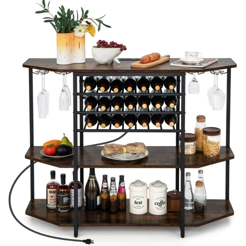 

Винный барный шкаф, 3-уровневый шкаф для алкоголя с розетками, подставками для бутылок, держателями для стаканов, отдельно стоящий мини-бар.