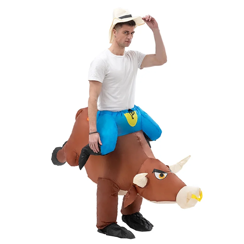 Volwassen Opblaasbare Stier Kostuum Ride Op Koe Os Pak Opblazen Kleding Voor Halloween Cosplay Jurk Grappige Fancy Mascotte