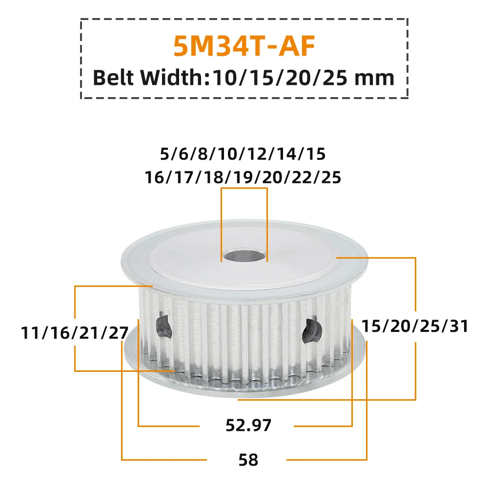 34 Teeth HTD 5M Timing Synchronous Pulley Bore 5/6/6.35/8/10/12/14/15/16/17/18/19/25mm for Width 10/15/20/25mm HTD5M 34Teeth 34T