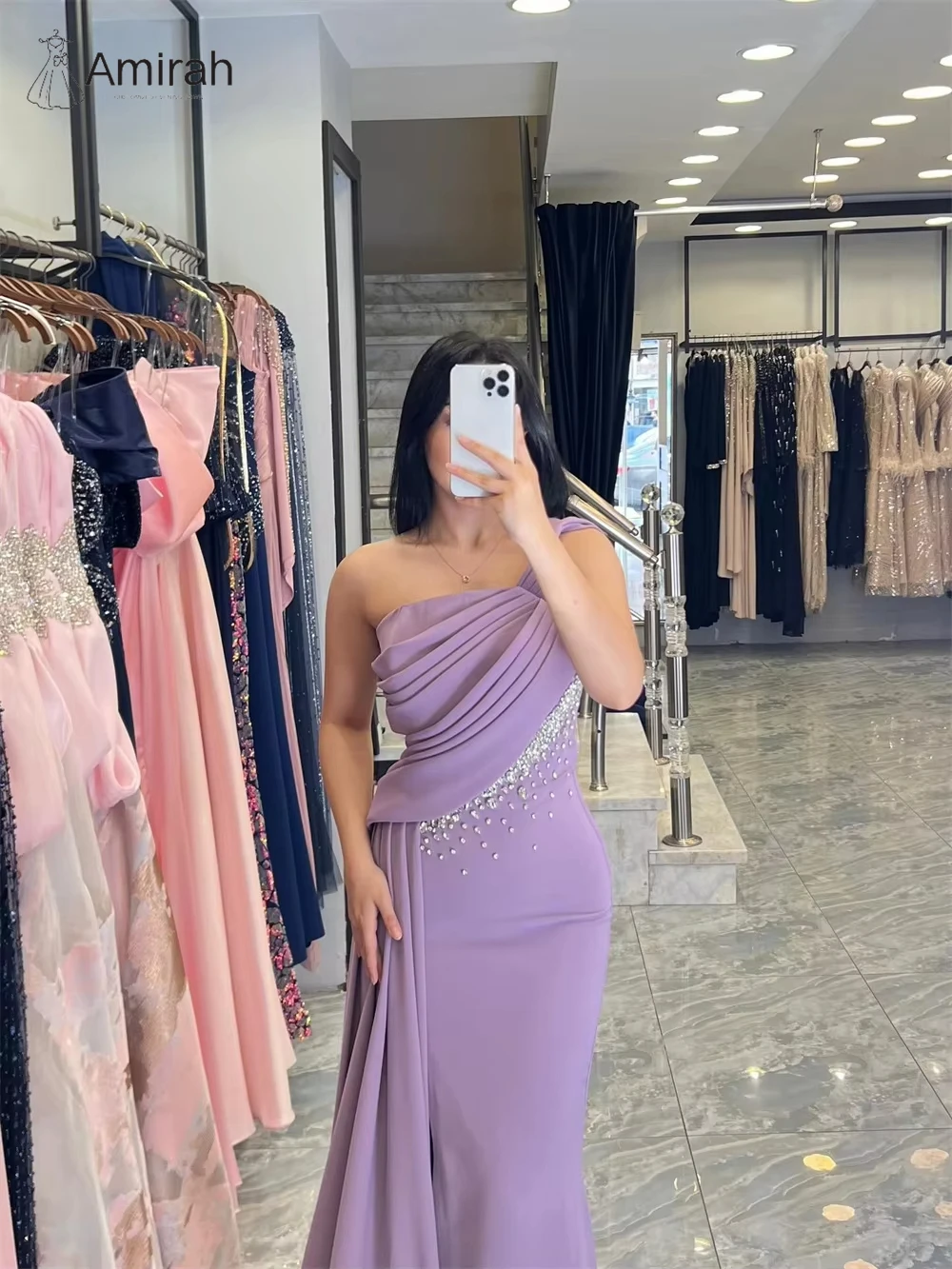 Gaun Elegan Amirah, Gaun Prom Custom Made 2025, Gaun Prom Wanita Model Ekor Ikan Panjang, Gaun Malam Wanita Lengan Satu Bahu