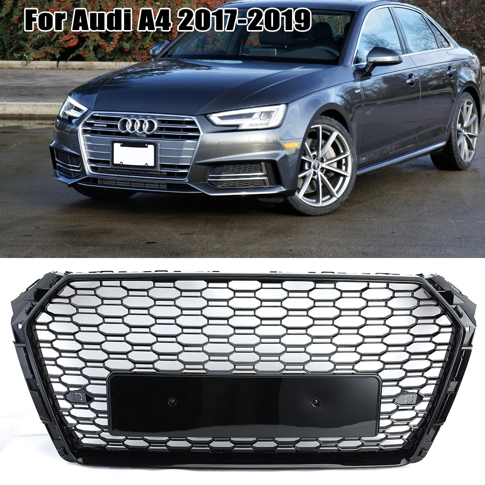 المصد الأمامي شبكة العسل مصبغة لأودي A4 أفانت S4 S-line B9 2017 2018 2019 نسخة الاتحاد الأوروبي الأسود اكسسوارات السيارات سباق الشوايات