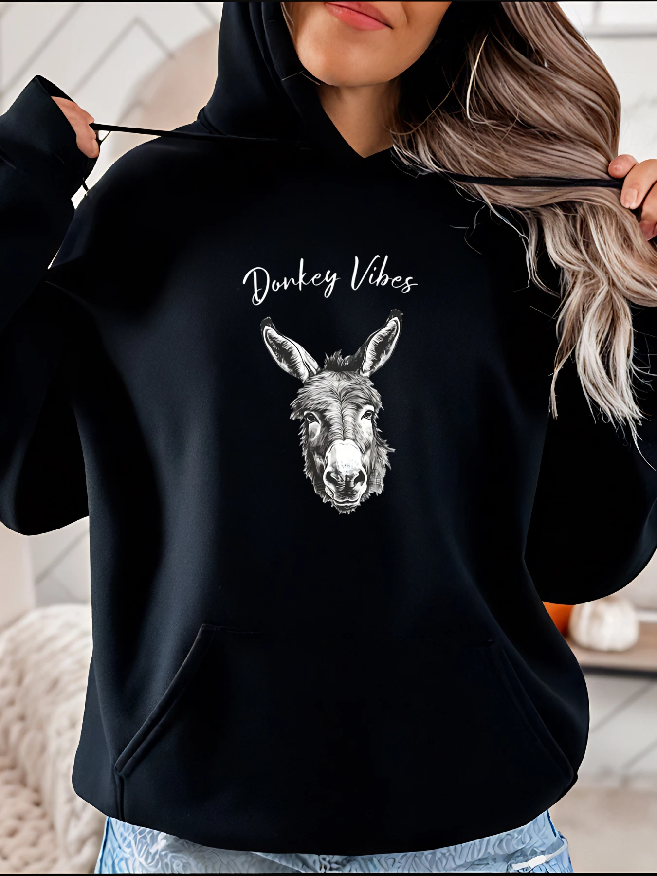 

Толстовка с принтом осла, повседневная уличная одежда, женская повседневная одежда с животным дизайном