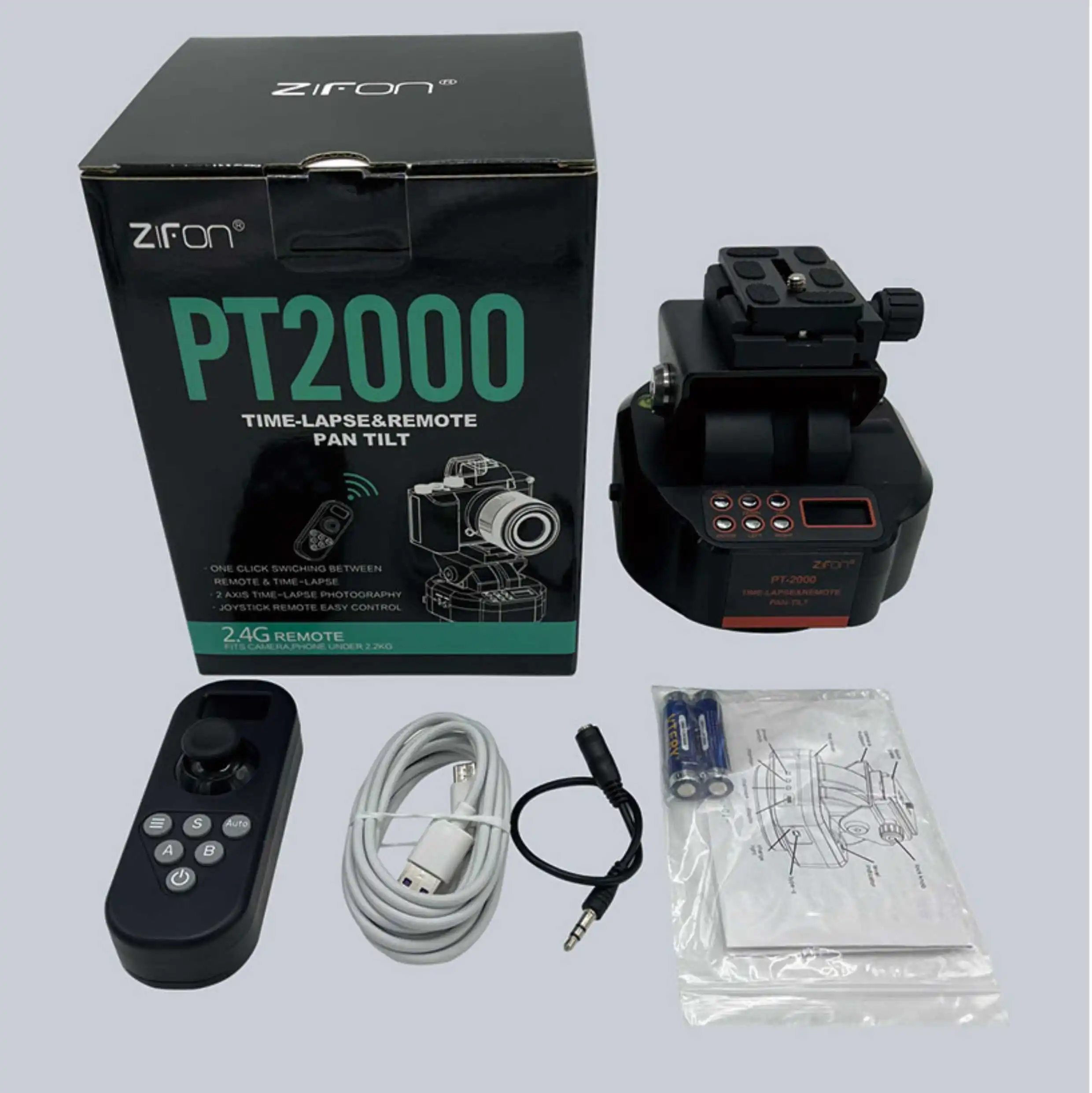 ZIFON PT2000 2.4G Wireless Remote Control Pan Tilt Head 360° Rotation Panoramic Head for Camera Smartphone Delayed Photography