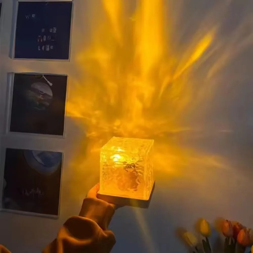 Dynamic Rotating, Water Ripple Lamp RGB Color Changing Multi Color Cube Atmosphere Lamp Remote Control Plug in