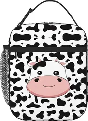 Fiambrera con estampado de vaca negra para mujeres, niñas, niños, bolsa de almuerzo aislada de gran capacidad para el trabajo de oficina, escuela, Picnic, Playa