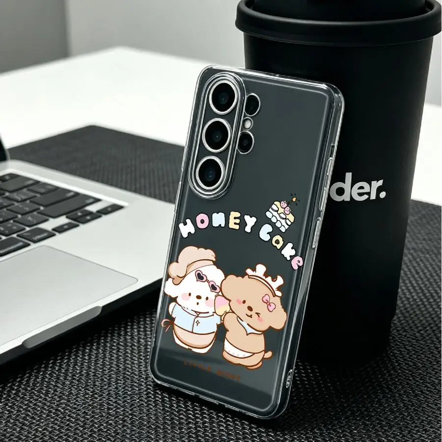Phone Cover Case for Samsung Galaxy S26 S22 FE S24 Note 20 Ultra 10 S23 Ultra S25 Edge S20 Plus S21 Cute Bear Text Doodle Print