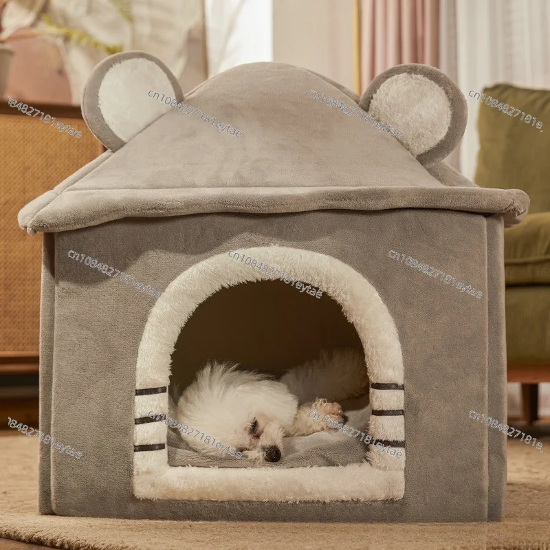 

Enclosed Cat House Small Dog Pet Bed Winter Warm Washable Detachable House Shape Kennel for Pets